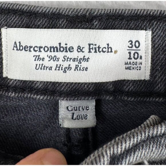 Abercrombie 90s straight ultra high jeans charcoal boho‎ curve Love sz 30 - Picture 2 of 11